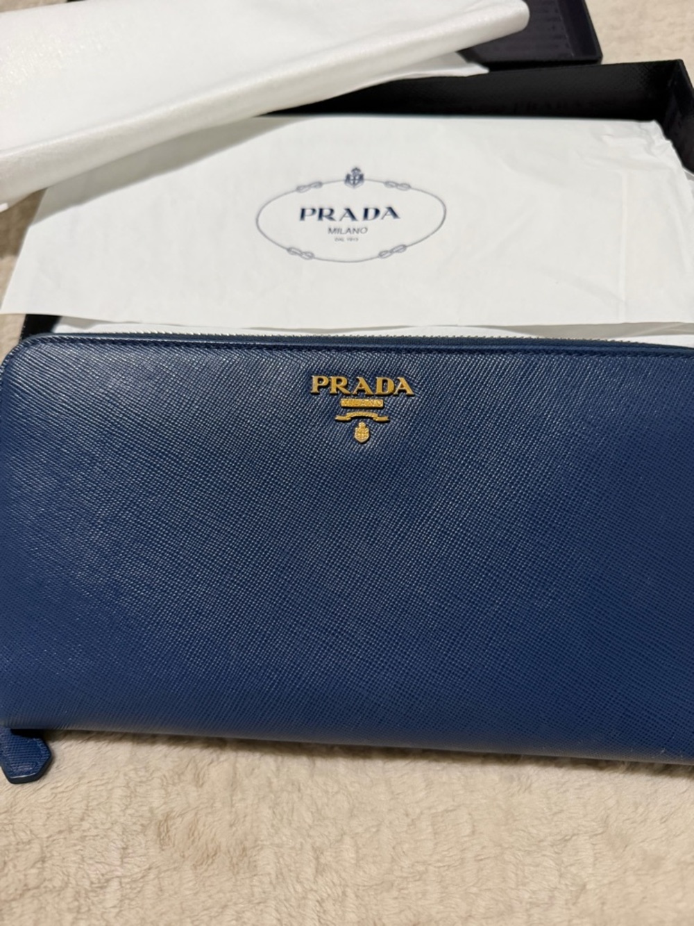 Prada Saffiano Continental Wallet in Bluette Navy - Picture 3 of 7